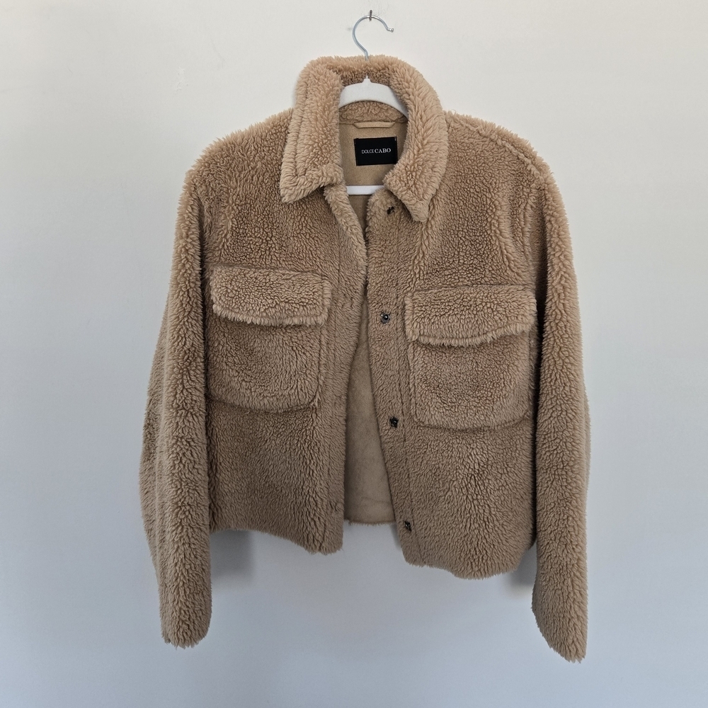 DOLCE CABO Tan Sherpa Jacket Cropped TEDDY Jacket quiet luxury | Small